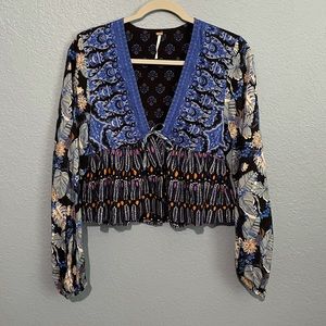 Free People Front Tie Cropped Long Sleeve Top